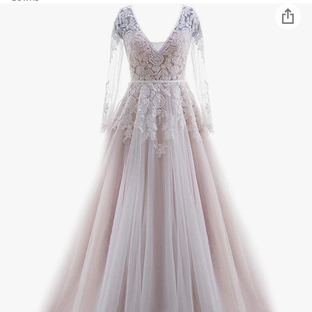 Ruolai A-Line Long Sleeve Boho Wedding Dress with Keyhole Back